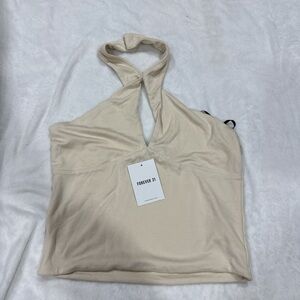 Forever 21 Beige Twist Halter Crop Top